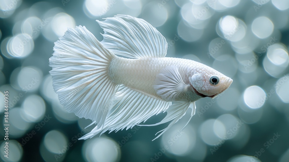 Fototapeta premium Elegant white betta fish in a blurred background