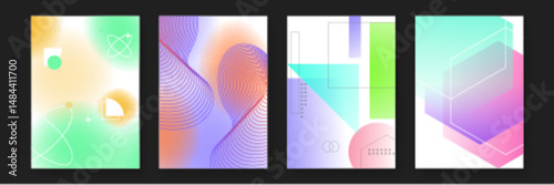 Set of four abstract geometric backgrounds perfect for website headers, social media posts, digital presentations, and print designs. Great for modern visuals.
