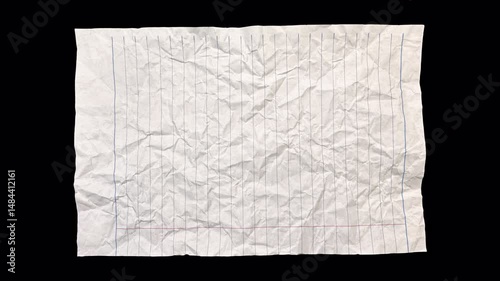 Clean Line school paper crumples and unfolds in a stop-motion. Textured, organic backgrounds, design overlays, craft visuals, transparent alpha channel bg, Style 33 long vertical page