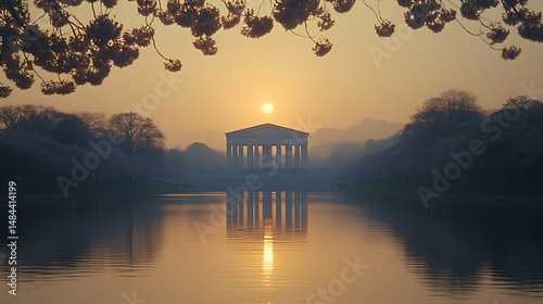 Monument Reflected in Water at Sunset