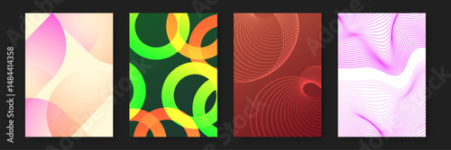 Four vibrant abstract backgrounds in various colors; perfect for digital designs, social media posts, presentations, and artistic projects.
