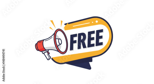 Free badge with megaphone PNG – eye-catching marketing label with loudspeaker icon and bold 
