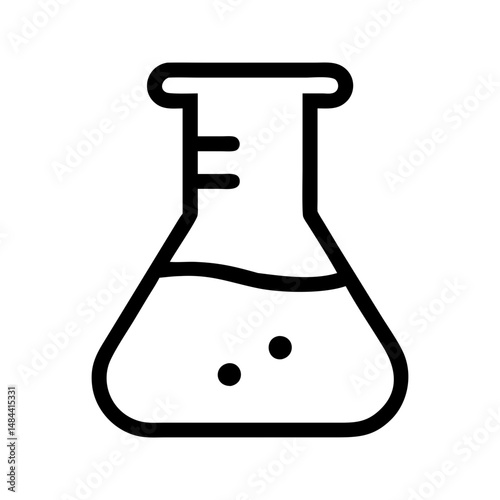 Science beaker experiment icon. Beaker with liquid conducting lab research.
