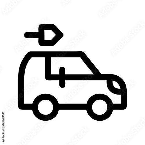 Electric vehicle eco icon. Car with plug promoting sustainable transport.