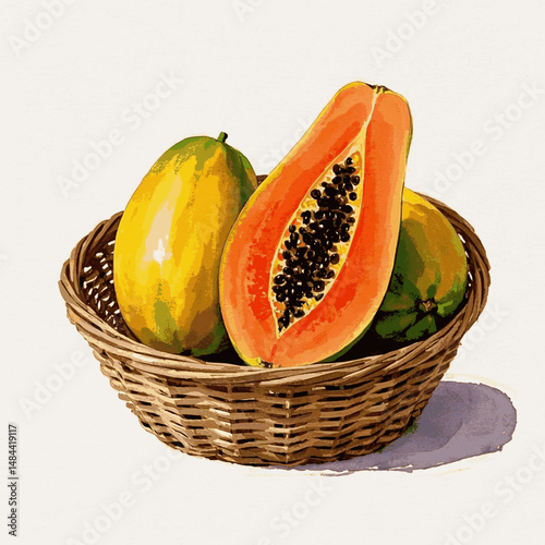 Sunlit Amber Pulp: Watercolor Ripe papaya isolated vector illustration svg.  