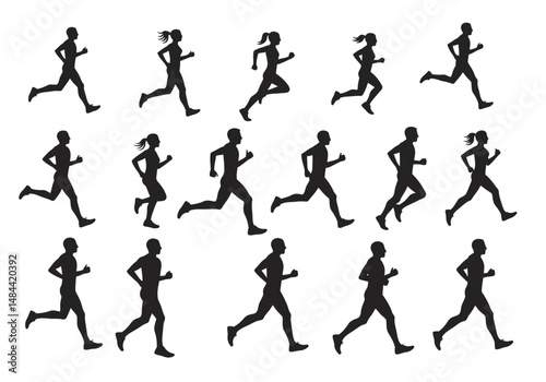 Diverse Running Silhouettes of Men and Women