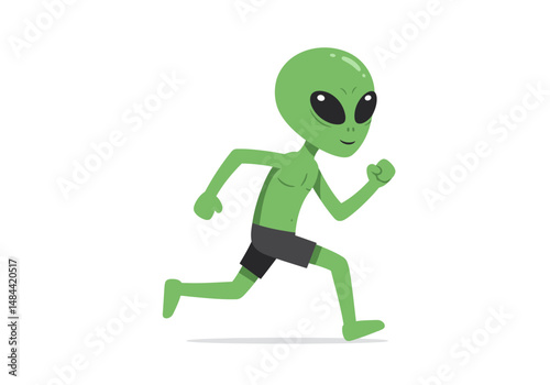 Energetic Green Alien in Action Running