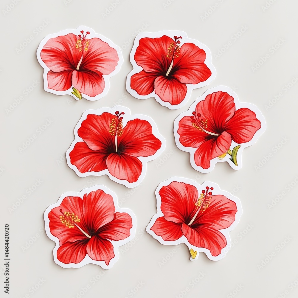 Obraz premium Sticker Design of Red Hibiscus Flower
