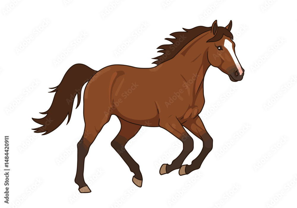 Obraz premium Animated chestnut horse with a white blaze running dynamically