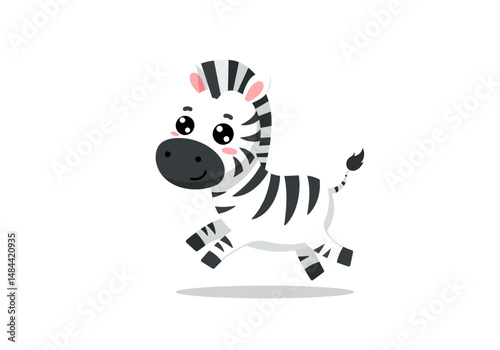 Cartoon Zebra Running with Big Eyes and Striped Mane Illustration