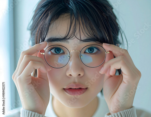 メガネを直す若い女性
Young woman adjusting her glasses