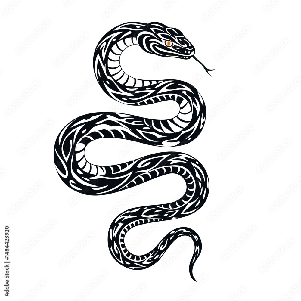 Fototapeta premium Black and White Tribal Snake Tattoo Design
