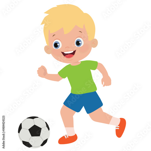 Running soccer player boy vector cartoon illustration