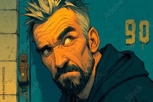Distrustful man portrait against numbered background
