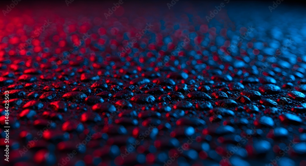 Fototapeta premium Water drops illuminated with vibrant colors close up photography macro abstract background image stock photo on transparent background