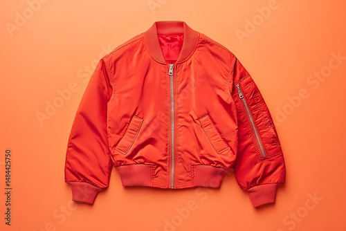 Bright orange bomber jacket top view photo
