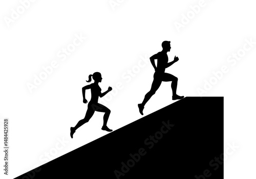 Silhouetted Runners Ascending a Steep Incline Demonstrating Determination and Athleticism