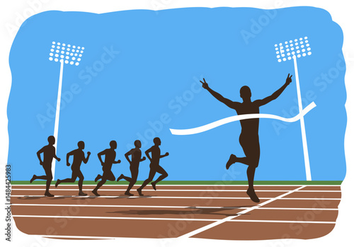 Triumphant Victory in a Track and Field Race