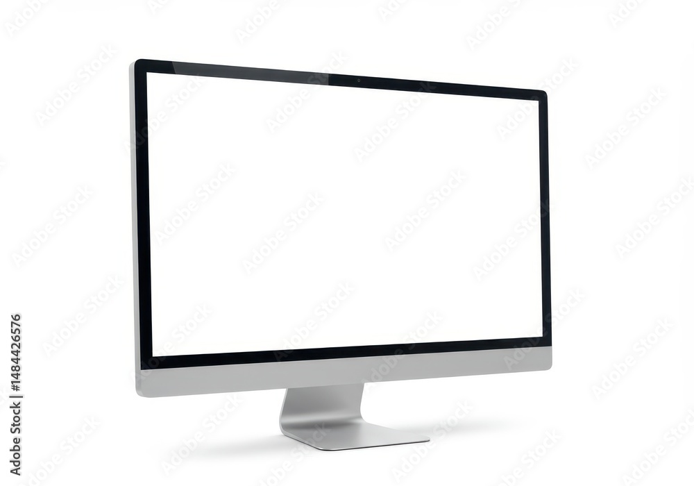 Silver desktop computer with blank white screen isolated on a white background Silver desktop computer with blank white screen isolated on a white background