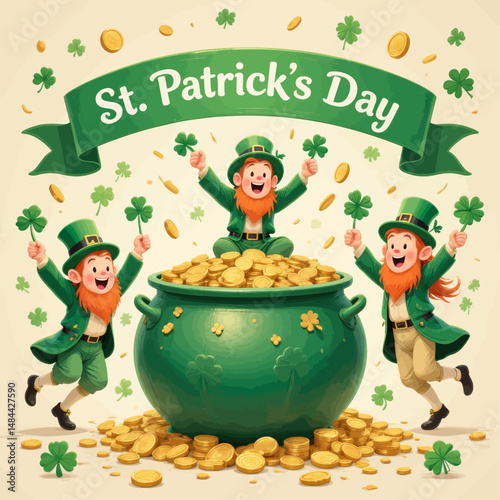 Celebratory Leprechauns with Golden Pot on St. Patrick's Day