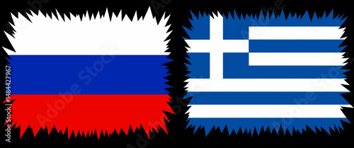 Clashing Flags of Russia and Greece with Jagged Edges