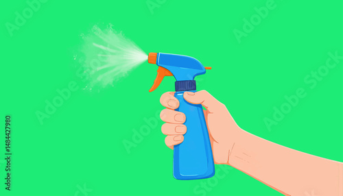 Cleaning Hand Spray Bottle Action Green Background