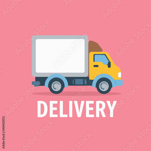 Colorful Delivery Truck on Pink Background with White Text