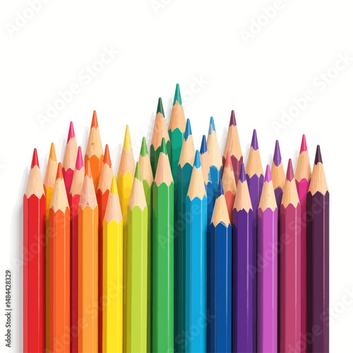 Colorful Pencils Array: Rainbow Art Supplies in Minimalist Setting