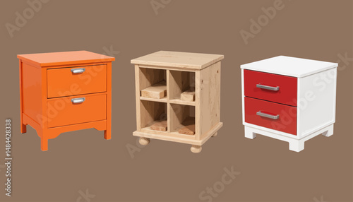 Colorful Nightstands in Minimalist Style with Natural Wood and Bright Colors