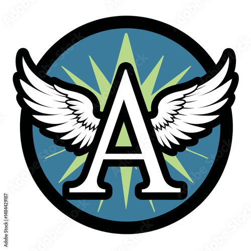 Dynamic Angel Wings Logo with Lightning Bolts