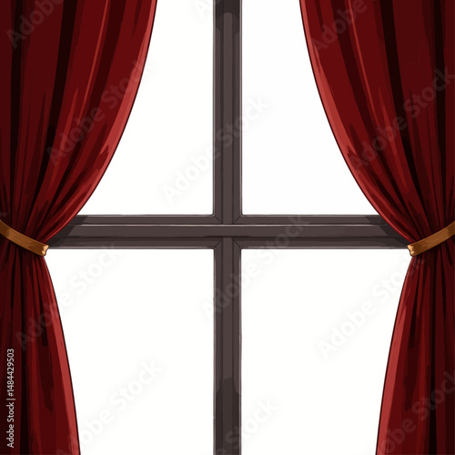 Elegant Window with Red Curtains in Minimalist Style