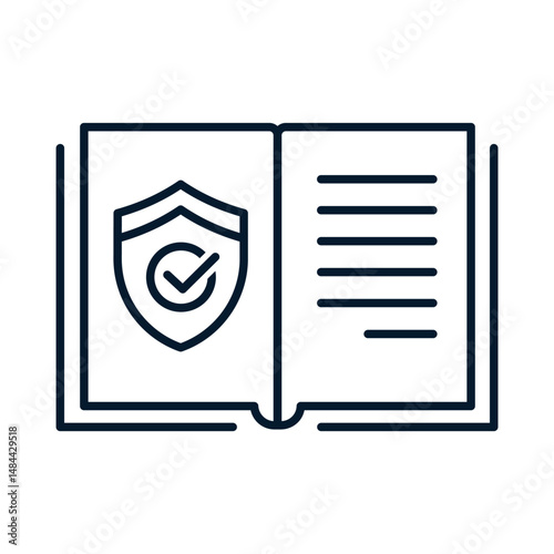Document, shield, check mark. Insurance policy concept. Vector linear icon isolated on white background.