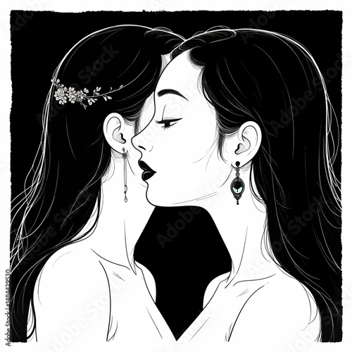 Elegant woman with floral hairpiece and earrings in serene profile portrait