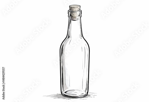 Empty Glass Bottle with Cork Stopper on Table
