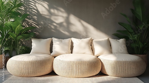 Outdoor Sofa with Cushions and Plants