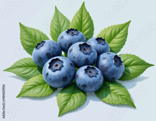 Fresh Blueberries on Green Leaves, Serene Summer Harvest, Nature's Delight