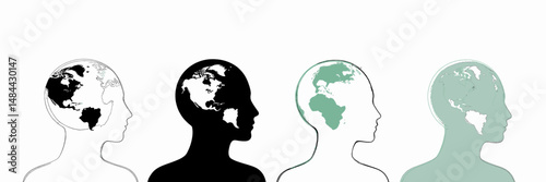 Global Minds Silhouettes: Earth Connections in Minimalist Style
