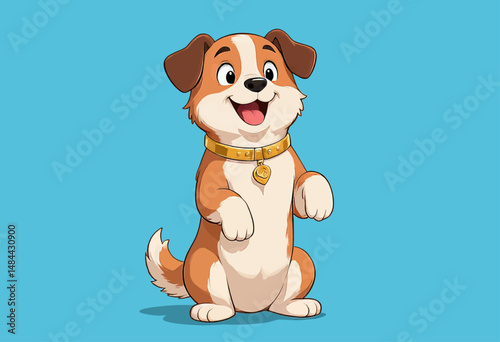 Happy Puppy Sitting Blue Sky Morning Joyful Smile