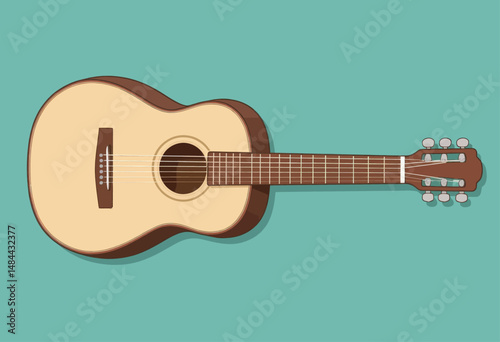 Minimalistic Guitar on Turquoise Background with Natural Wood Grain