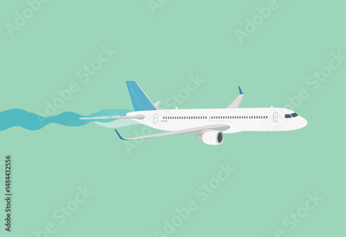 Modern Airplane Flying Through Serene Sky with Blue Trail