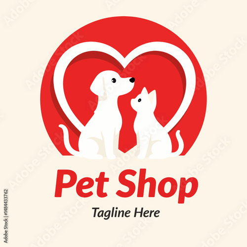 Pet Shop Logo with Dog and Cat in Heart