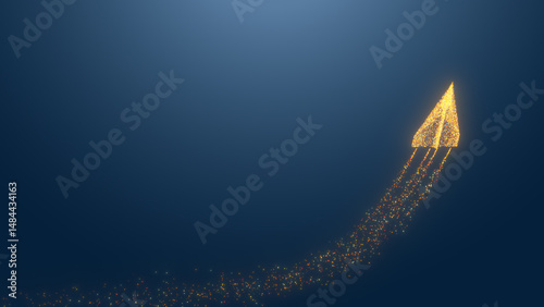 A glowing arrow with a trail of light, symbolizing direction and focus on a deep blue background, evoking a sense of movement.