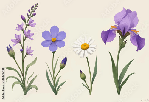 Purple Floral Serenity: Lavender, Daisy, Iris in Soft Light