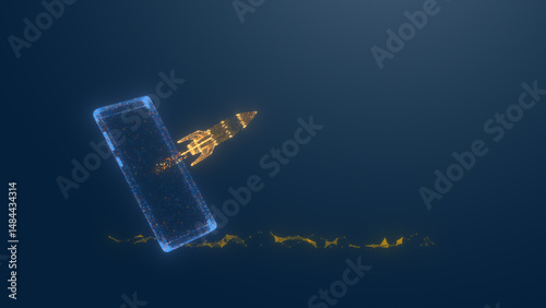 A vibrant underwater scene featuring a glowing structure and smartphone, highlighting modern technology in an abstract ocean.