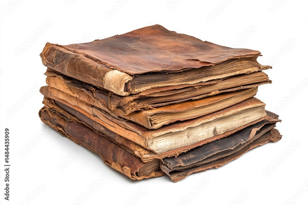 Stack of antique leather-bound books (3) Stack of antique leather-bound books (3)