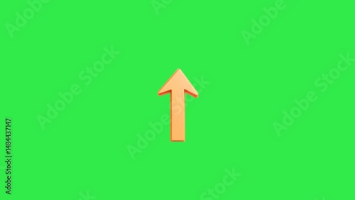 3d animation of yellow up arrow icon with green screen