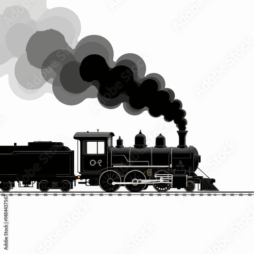 Vintage Steam Train Emitting Black Smoke on Rails at Dusk