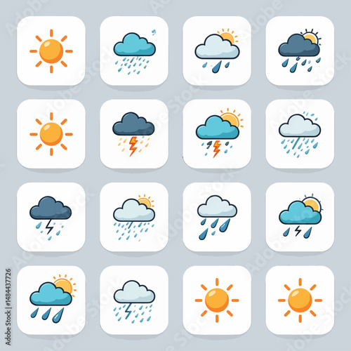 Weather Icons Collection: Sunny Days, Rain, Storms, Clouds and Sunlight