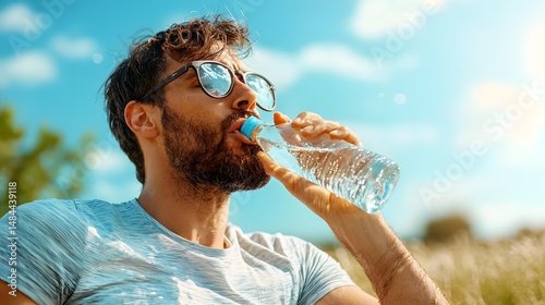 A person resting in the shade while drinking water trying to recover from heat stroke symptoms like and find relief in the cool refreshing liquid