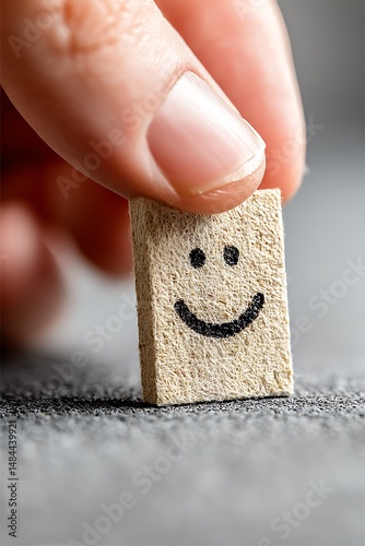 Hand placing happy face, close-up